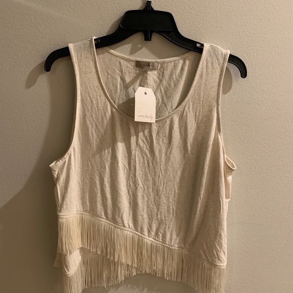 COPY - Boho fringe oatmeal slight crop top NWT - Picture 4 of 6